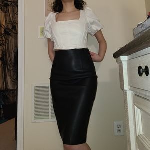 NWT faux leather pencil skirt with back slit